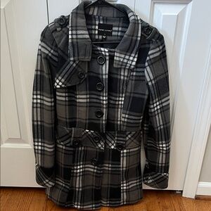 Stylish Black and Gray Plaid Pea Coat